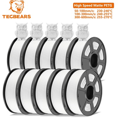 TECBEARS 10KG White Rapid Matte PETG 600mm/s 3D Printer Filament High Adhesion