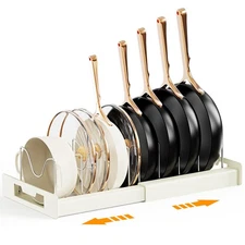 Pots and Pans Organizer Under Cabinet - Pot Lid Holder, Expandable Pan Organi...
