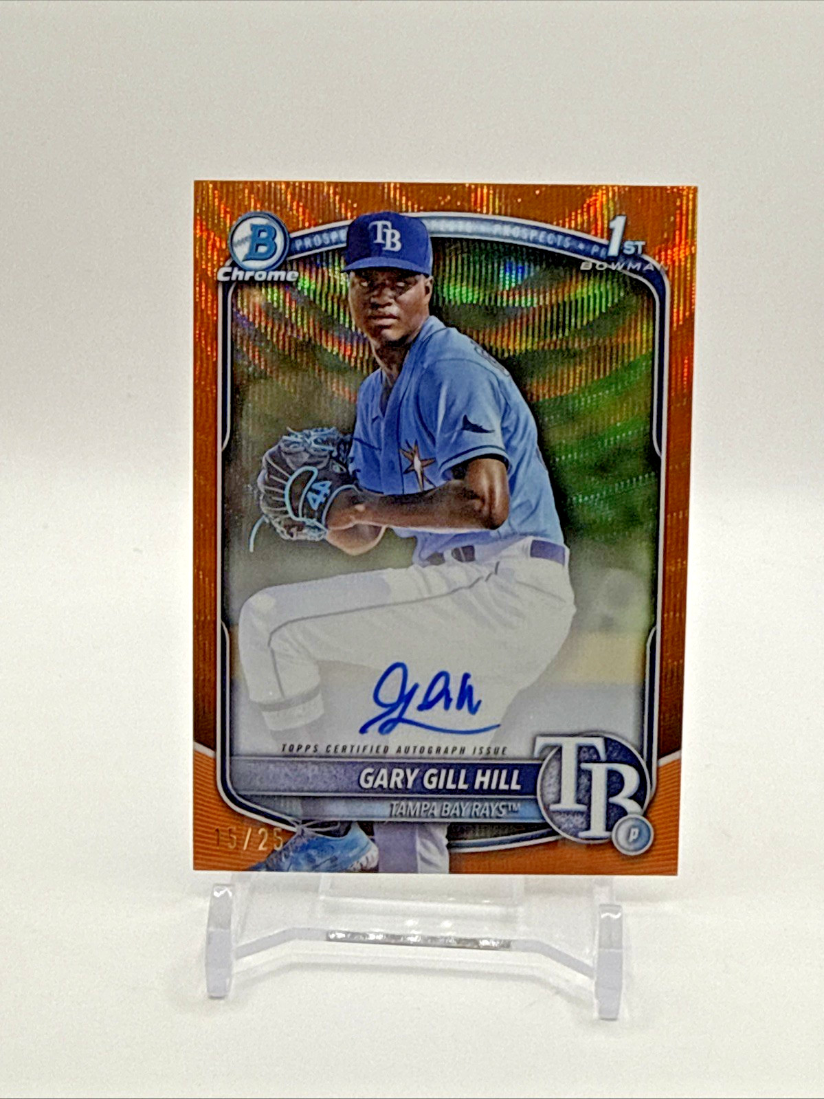 2025 Bowman Baseball Gary Gill Hill 1st Bowman Chrome Orange Wave Auto /25