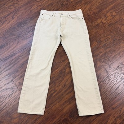 Levis 501 Jeans Mens 33 Off White Straight Leg Button Fly Mid Rise Cotton Denim