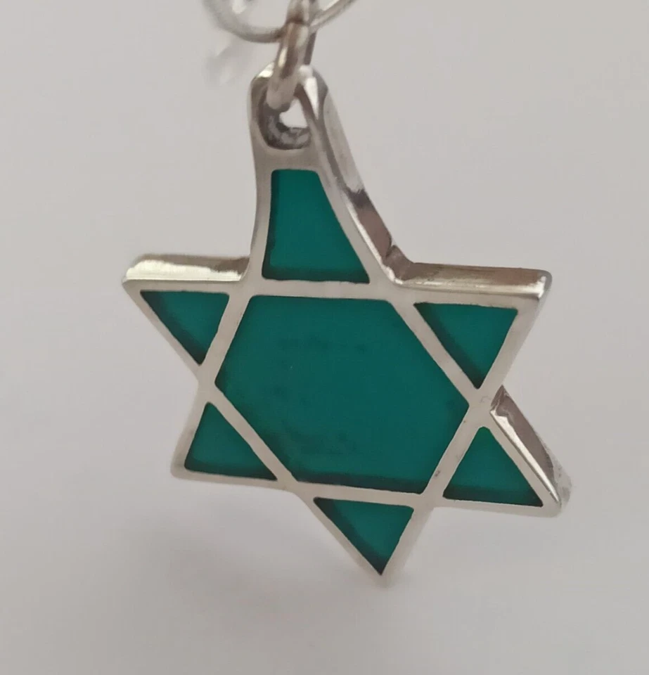 Collar Vintage Estrella de David Plique-à-Jour Grande Plata Verde Esmalte Hombres Mujeres Foto 4 de 4