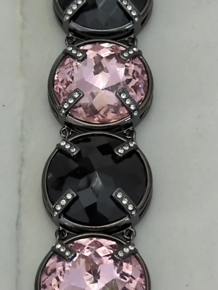 PULSERA JUICY COUTURE Gruesa Declaración Rosa Negra Estrás Palanca Foto 2 de 4