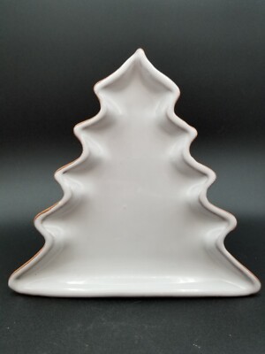 Christmas Pine Tree Glazed White Terracotta Dish, 8''