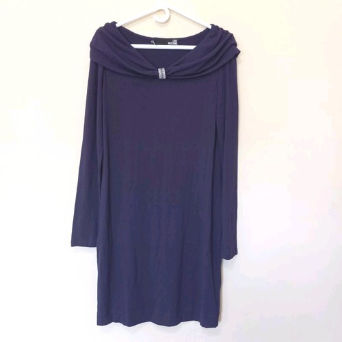 LOVE MOSCHINO Women's Purple Wool Blend Jersey Shift Dress Casual Career Size 10