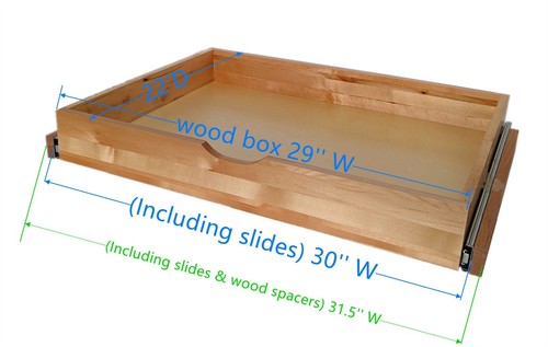 Cajón extraíble de madera maciza - 11" a 32" de ancho, 22" de profundidad, 4" de alto, orugas de cierre suave - Imagen 34 de 40