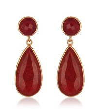 Ruby Corundum Gemstone Yellow Gold Plated 925 Silver Ear Drop Earrings Jewelry