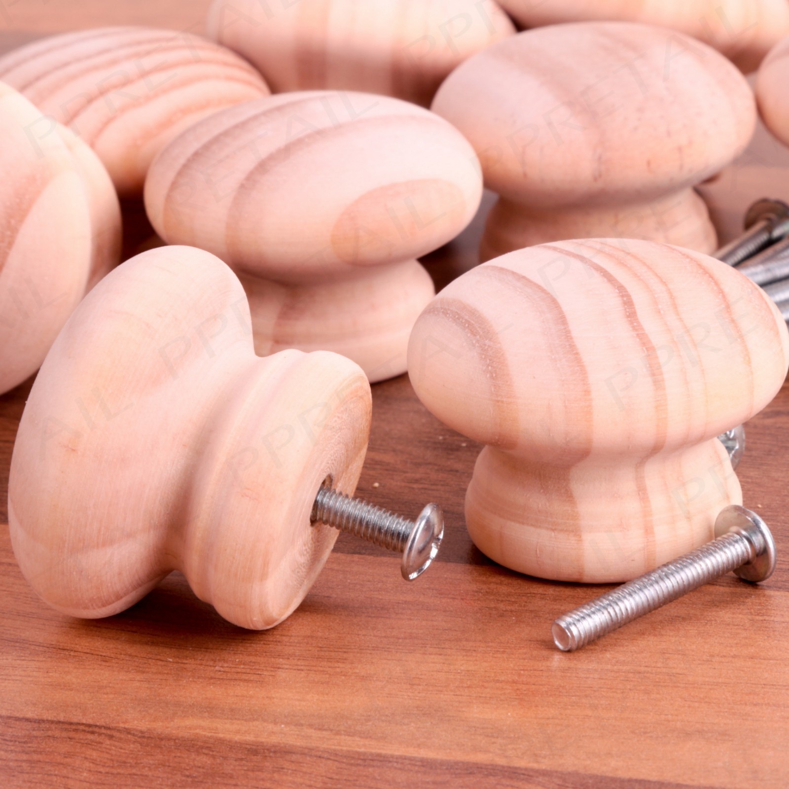 CHOOSE PACK SIZE PLAIN UNSTAINED 40mm WOODEN WOOD DOOR KNOBS + BOLTS