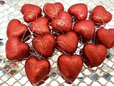 Valentines Red Glitter Hearts Tree Ornaments 1.5" Home Decor 15pc