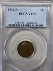 1912-S  .01  PCGS  VF 35   Lincoln Head Cent,  Lincoln One Cent
