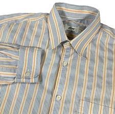 BRIONI Mens XL Blue Orange Stripe Long Sleeve Italian Made Button Up Shirt READ