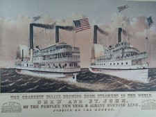New York Steamboat Currier & Ives Color Print 12x9 St. John Drew Albany Grand Pa