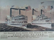 New York Steamboat Currier & Ives Color Print 12x9 St. John Drew Albany Grand Pa