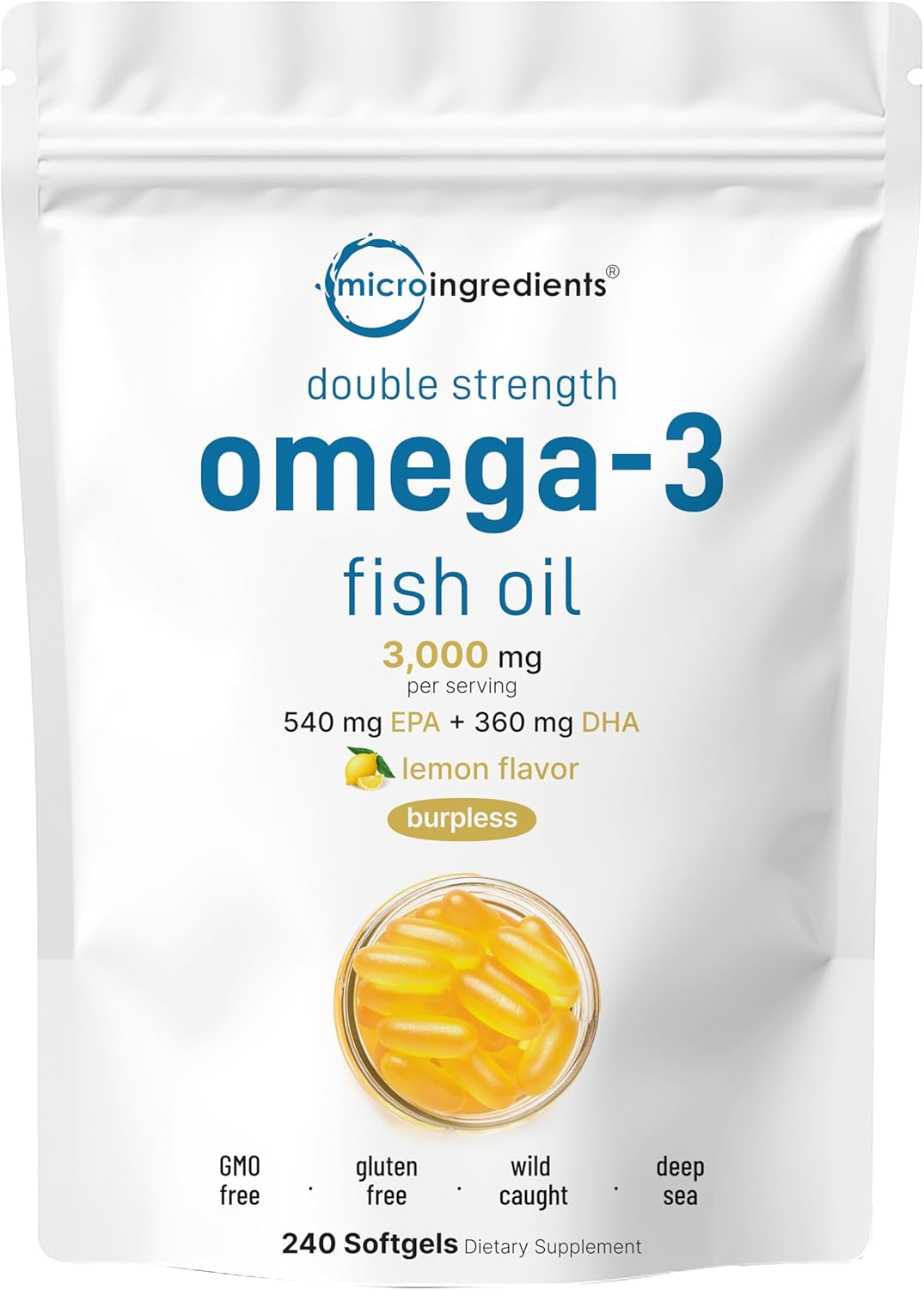 Omega 3 Fish Oil Supplements 3,000Mg per Serving, 240 Softgels | Lemon Flavored