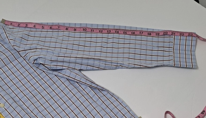 Camisa de vestir Birmania Bibas para hombre talla 15 1/2-32/33 blanca azul claro a rayas manga larga Foto 3 de 4