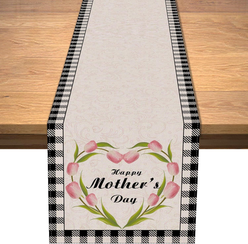 Vohado Happy Mother's Day Table Runner Pink Flower 13 x 72 inch, Multi Color