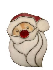 Santa Claus Stained Glass Christmas Window Hanging VTG Suncatcher 8.5 x 6.62