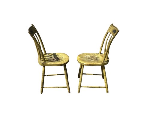 PAIR OF ANTIQUE WINDSOR THUMBBACK BIRDCAGE SIDE CHAIRS IN ORIGINAL PAINT SURFACE - Picture 17 of 20