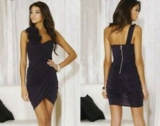 Lipsy One Shoulder Corsage Wrap Dress Bodycon Ruched Boned UK 10 Deep Purple
