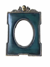 Vintage Easel Back Photo Frame Baroque Green Gold Gilded Victorian Ornate 5x7