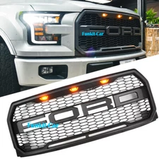 Grille for 2015 2016 2017 FORD F150 Raptor Style Front Grill Mesh w/ LED&Letters