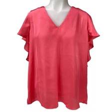 Ruby Ribbon Womens SIZE MEDIUM Lightweight Pink Flutter Sleeve V-Neck Top Shirt 
