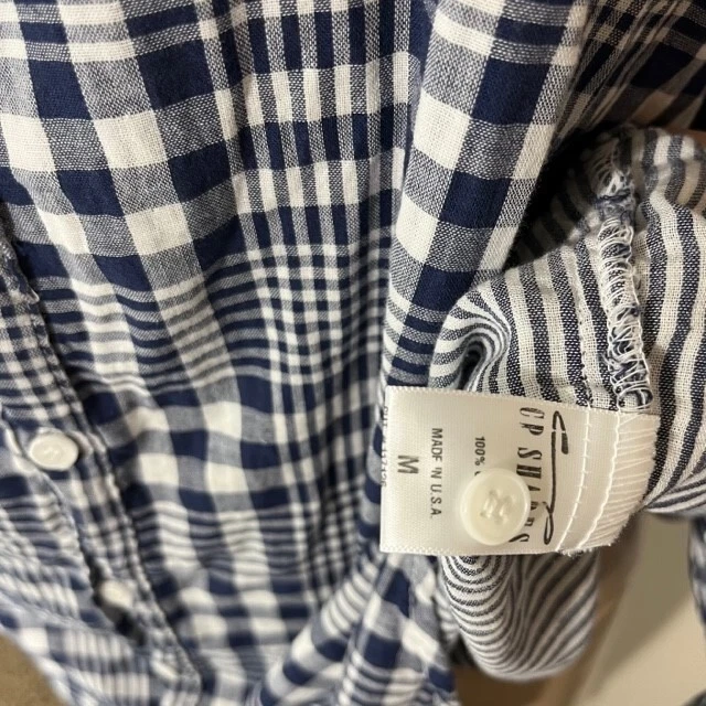 Camisa Top CP Tonos Azul Blanco A Cuadros Manga Larga Botón Algodón Mediana M Foto 4 de 4