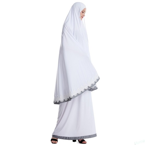 2pcs Women Prayer Dress Abaya Hijab Khimar Skirt Kaftan Dress Muslim Overhead - Picture 50 of 53