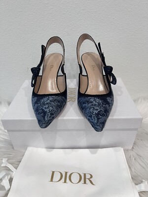 NIB Dior J'adior Jadior Denim Jean Slingback Kitten Heel Dway Mule