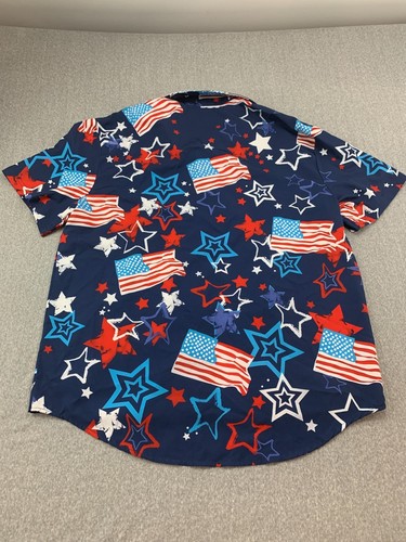 Fourth of July Patriotic Button Up Shirt Men M/L Red Blue Flag Stars Lightweight - Picture 2 of 11