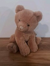 1984 R. DAKIN  CO. BROWN PLUSH STUFFED SEATED SITTING BEAR PLAID FEET SCARF