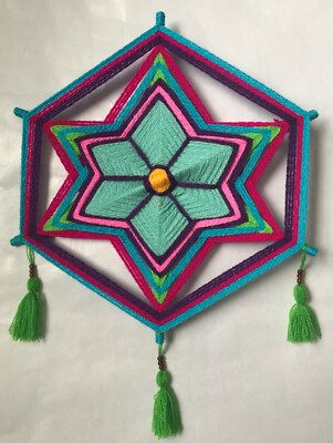 3 Beautiful Mandalas With Huichol God's Eye model C + 3 eye of god some colores