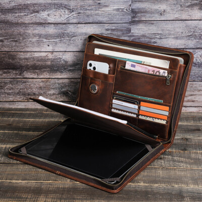 Genuine Lesther Folder Business Portfolio Organizer Tablet Case For iPad Pro 13
