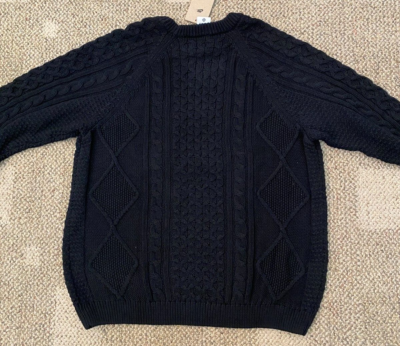 $175 Nike Life Cable Knit Sweater Logo Black Soft DQ5176-010 Men's