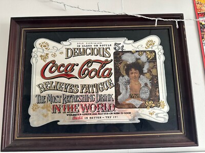Vintage Coca-Cola Delicious 5 cent Relieves Fatigue Sign Mirror