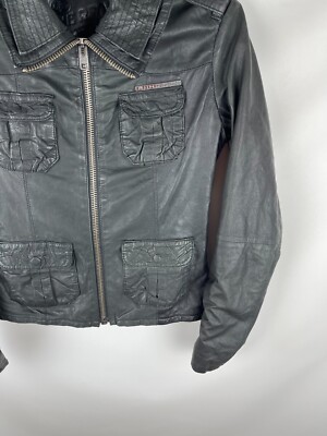 Superdry Ramona distressed leather jacket logo pockets | eBay