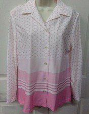 True Vintage Womens Sz 14 Pink  White Stripes-Polka Dots 100 Polyester Shirt