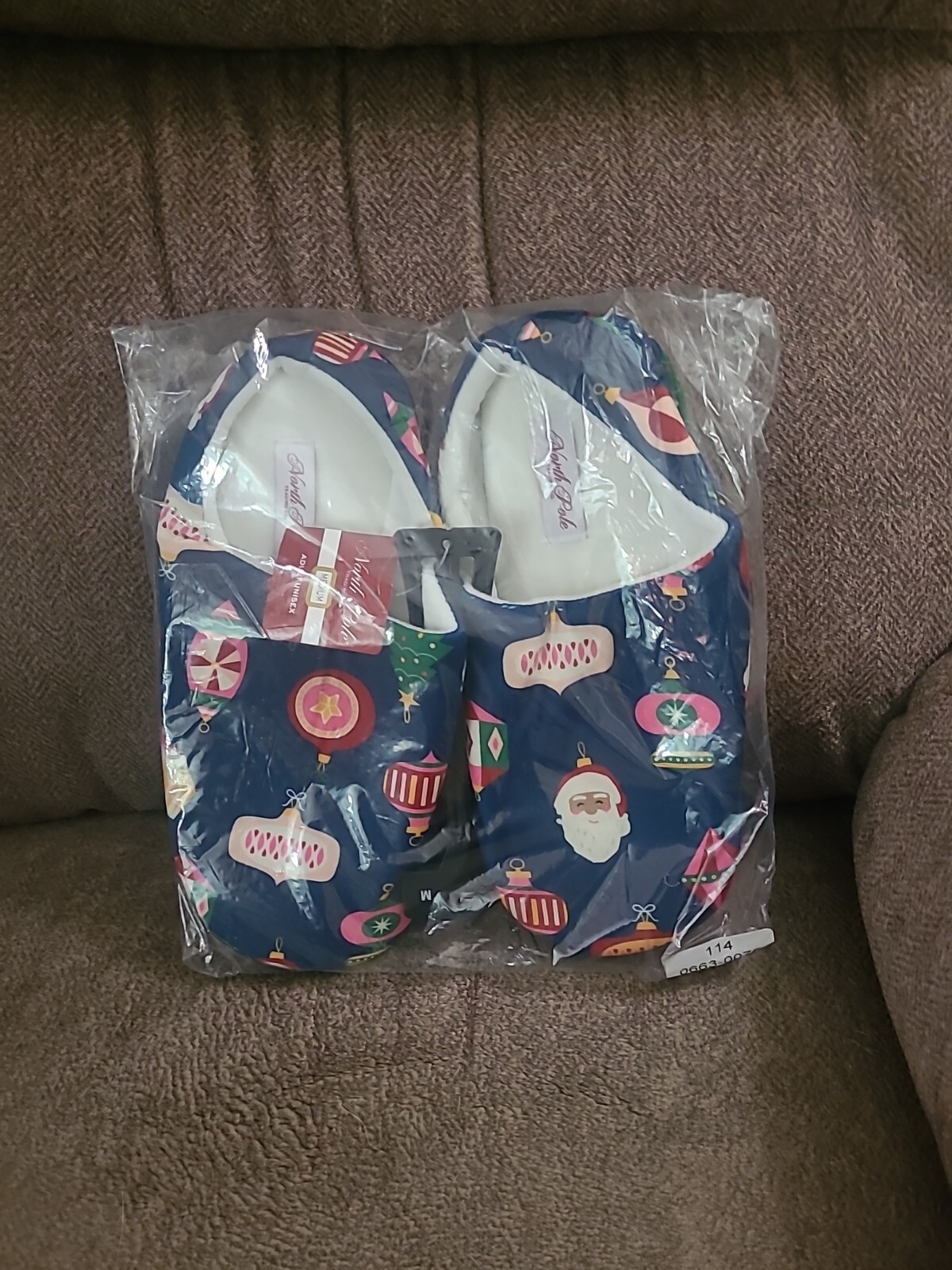 Christmas Slippers for Women Size 8/9 Navy Blue with Ornaments New in Package Penneys  -image