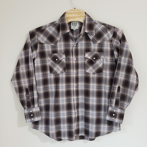 ELY CATTLEMAN Herren Perle Snap Western Cowboy Shirt blau rot braun kariert XL - Bild 2 von 9
