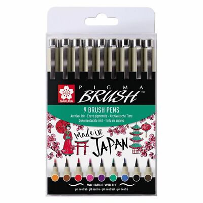 Sakura Pigma Micron Brush Pens Set 9 Farben - Grafiker Manga Cartoons
