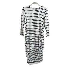 Asos White Black Striped Shift Ruched Waist Midi 3/4 Sleeve Sleeve Dress Sz 12
