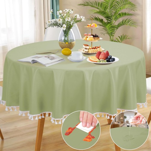 Premium Heavy Duty Vinyl Round Waterproof Tablecloth With Flannel Backing 60'' F