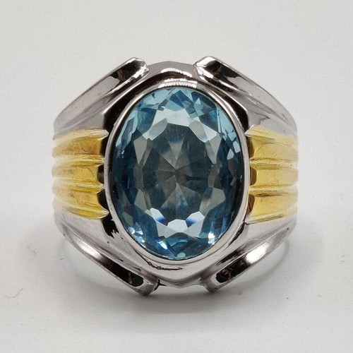 Men Oval Shape Blue Topaz Ring in Sterling Silver 925 Ring Rare Blue Topaz Ring - Picture 7 of 9