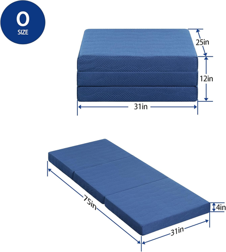 Tri-Folding Memory Foam Mattress Topper, 4 Inch Gel Folding Mattress for Camping - Picture 10 of 10
