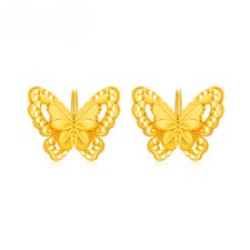 Pure 999 24K Yellow Gold Ear Stud Women Lucky Butterfly Earrings Stud 1.5-1.7g