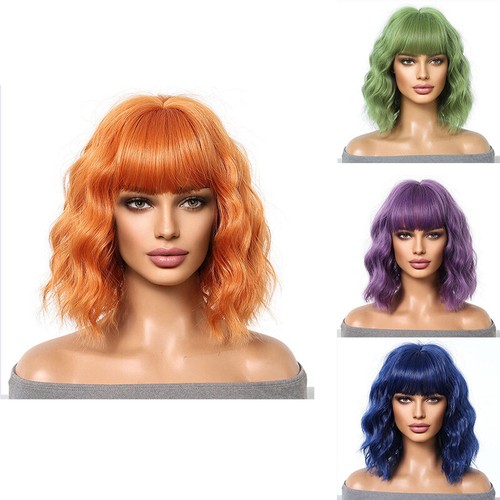 Parrucca copricapo completo corta riccia Bobo Golden Natural Bangs donna testa d'onda - Foto 1 di 19