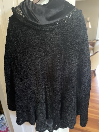 Beautiful Handmade Black Fuzzy Cape With Sequin Detailing And Velour Lining - Picture 2 of 6