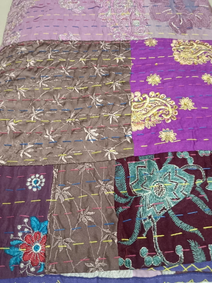 Colcha de patchwork indio algodón kantha edredón tamaño king manta de algodón Foto 4 de 4