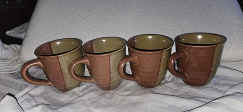 Set of 4 Sango #4951 Two Toned Brown Ceramic Stoneware Coffee Mugs 12oz Cups 