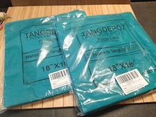 2 PAIR ~~ TANGDEPOT SOLID COTTON PILLOW COVERS 18 x 18 TEAL BLUE