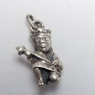 Vintage Kneeling King Man with Scepter and Crown Charm Pendant, Silver Tone